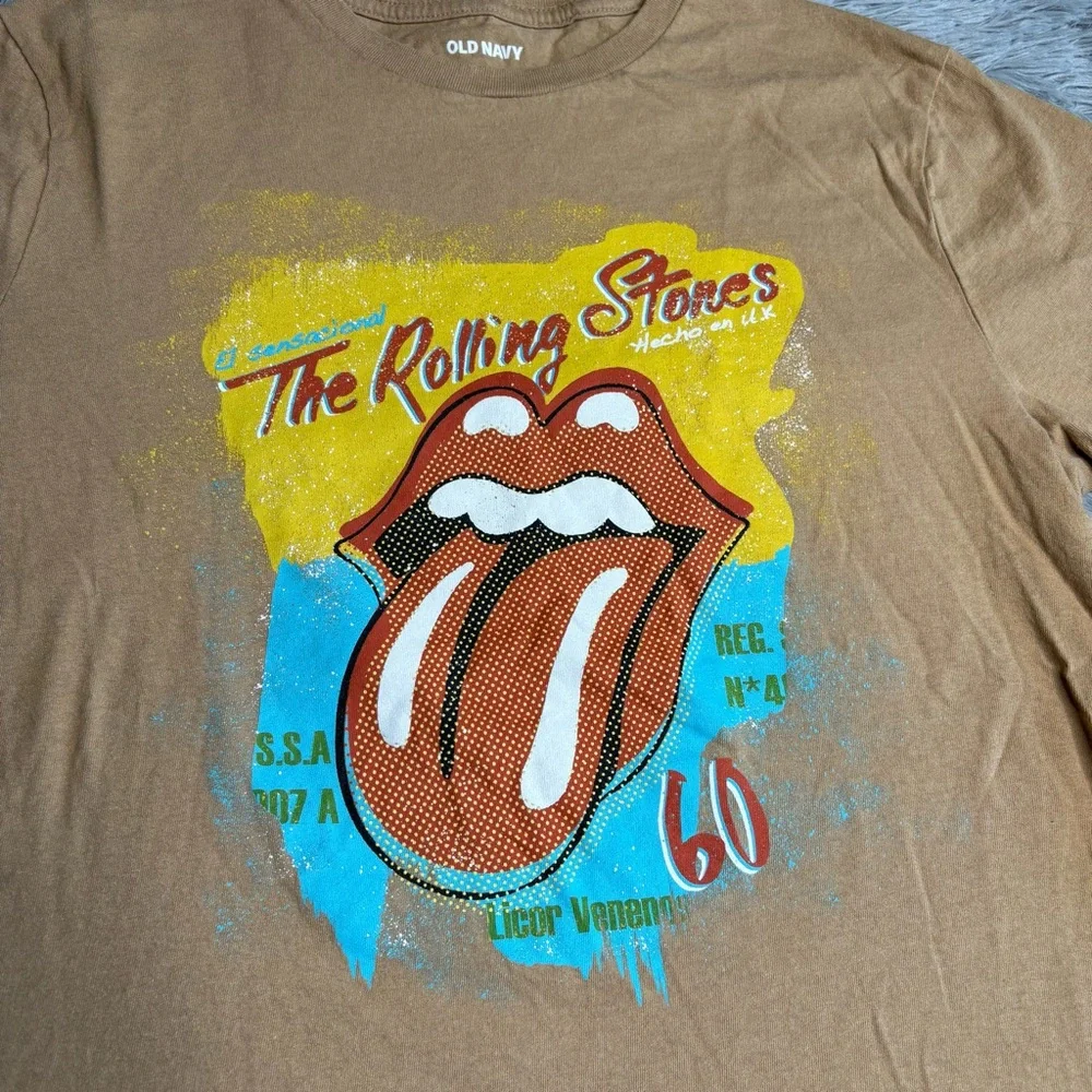 Old Navy Tshirt Mens Small The Rolling Stones Music Tongue Tan Short Sleeve